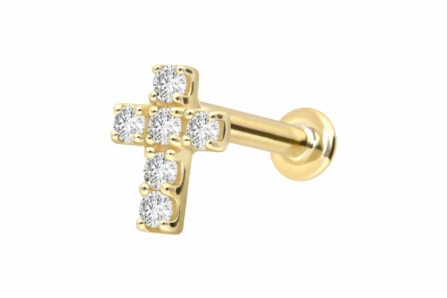 18 Karat Gold Labret Piercing mit Innengewinde DIAMANT-KREUZ